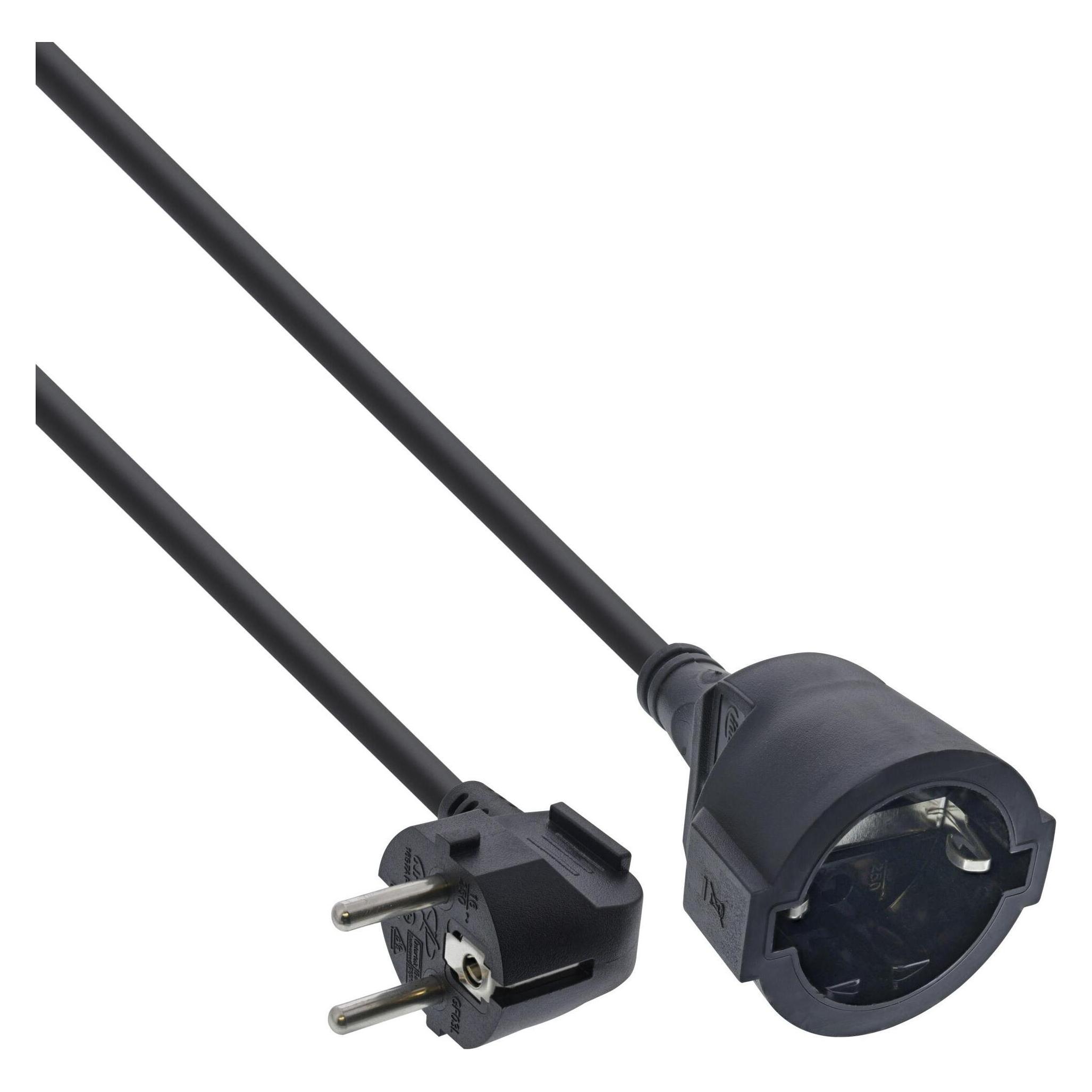 InLine Strom-Verlängerung Schutzkontakt Stecker gewinkelt / Buchse, schwarz, 3 (3 m, CEE 7/4) (16403Y)