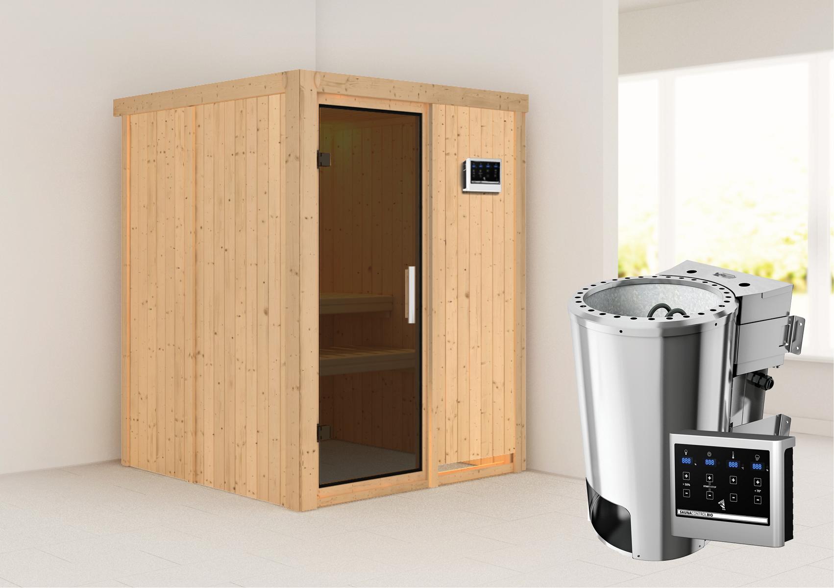 KARIBUHOLZT MH Minja Front 3,6kW Bio ext.S graphitfarbende Ganzglastür 16879933