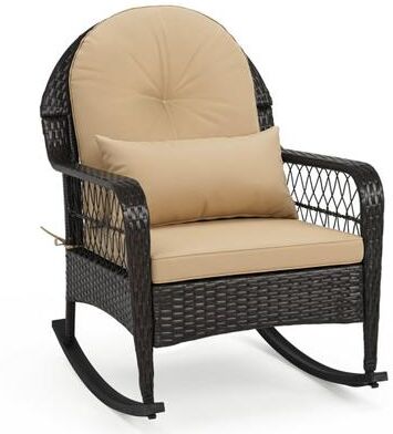 Costway Outdoor Wicker Rocking Chair with Anti-Tip Stoppers 400 LBS for Porch Deck-Brown