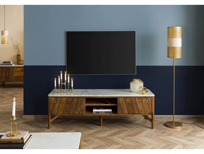 TV-Board Mango 160x45x50 braun geölt / echter Marmor LOS ANGELES #01