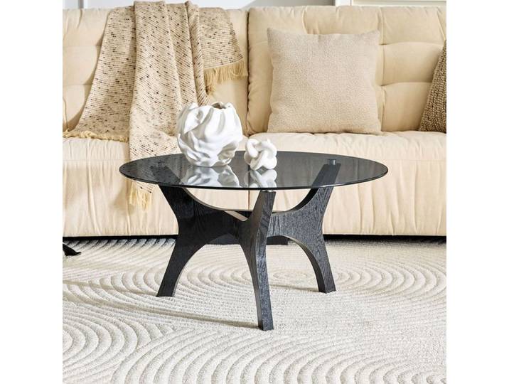 Table basse - WESTYLE - 80 cm - Plateau verre - Cadre bois noir - Résistant chaleur & rayures