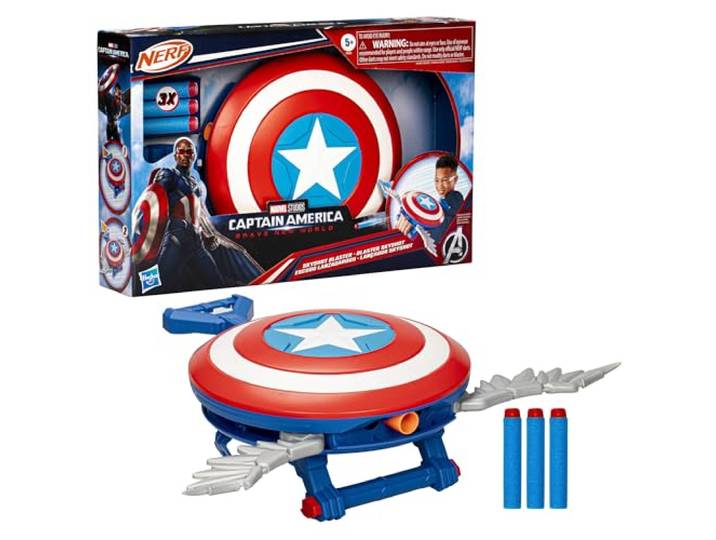 Marvel Studios Captain America Brave New World NERF Skyshot-blaster, schild-rollenspelspeelgoed
