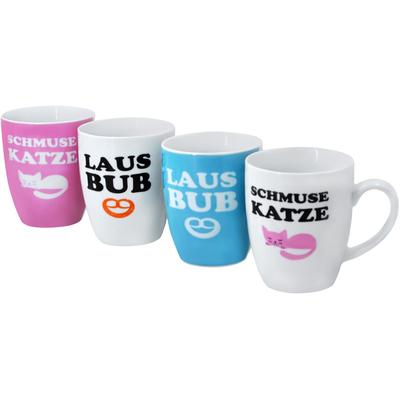 Becher RETSCH ARZBERG "Schmusekatze & Lausbub", bunt, 360ml, 4 Stk., Porzellan, Trinkgefäße, Becher, 4-teilig