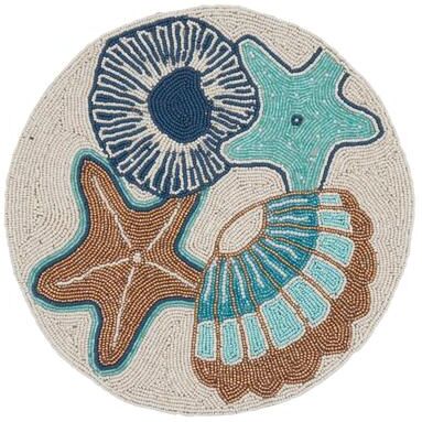 Saro Lifestyle Beaded Seashell & Starfish Placemats (Set of 4) - Coastal Placemats for Beach House Dining and Entertaining