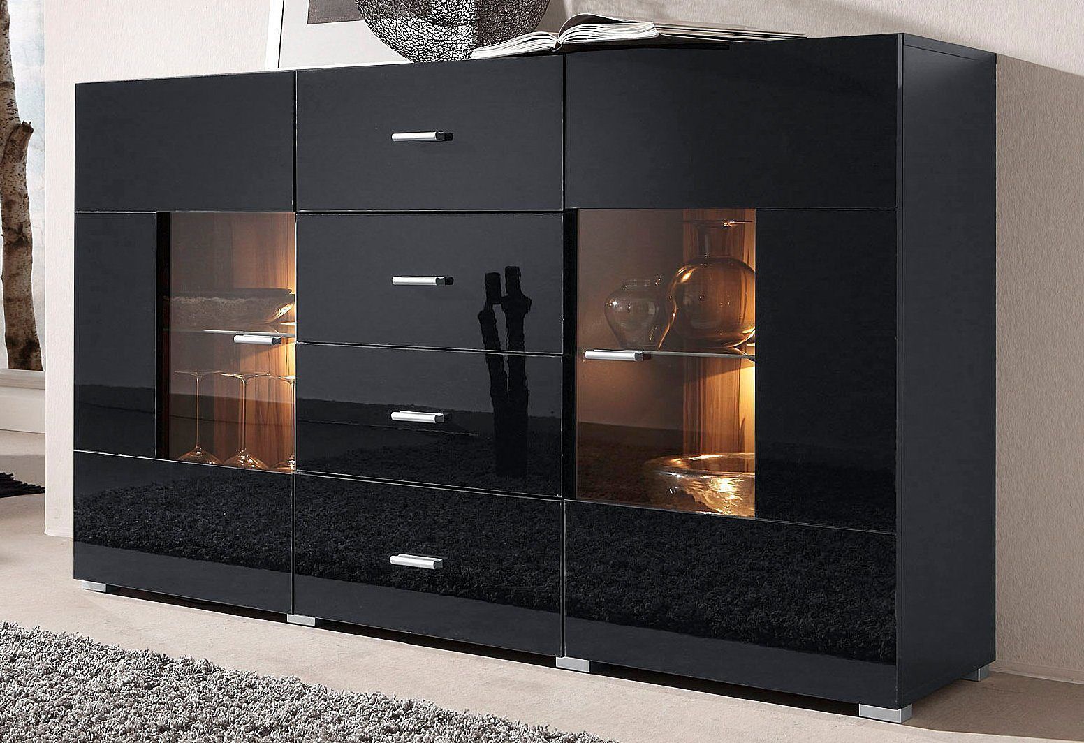 Sideboard HÖLTKEMEYER "Happy", schwarz (schwarz, nussbaumfarben), Sideboards, Sideboard, Breite 150 cm schwarz, nussbaumfarben Einheitsgröße