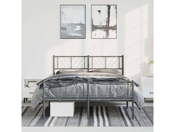 Pulverbeschichteter Stahl Stabil Elegant Klassisch Schwarz 135x190 cm Bettgestell Metall Schwarz mit Kopf- und Fußteil 135x190 cm Stahlrahmen Stabil mit Stauraum