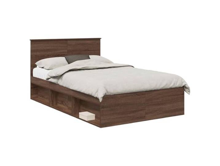 PUGYNBK Bettgestell mit Kopfteil, Eiche, Braun, 120 x 190 cm Fester Lattenrost, Holz, moderner Stil, einfache Reinigung, langlebig