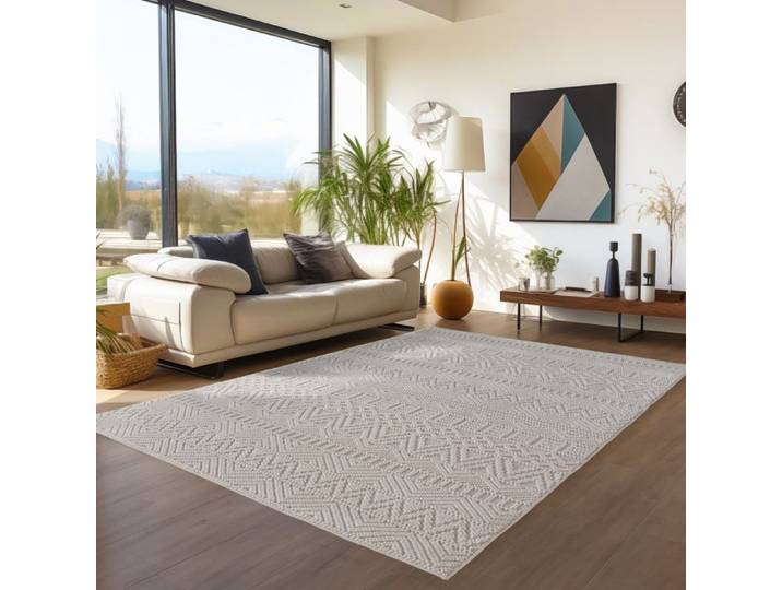 Teppium Tapis salon bouclé boho déco rétro crème 280 x 370 cm doux solide entretien facile chambre déco tendance déco moderne