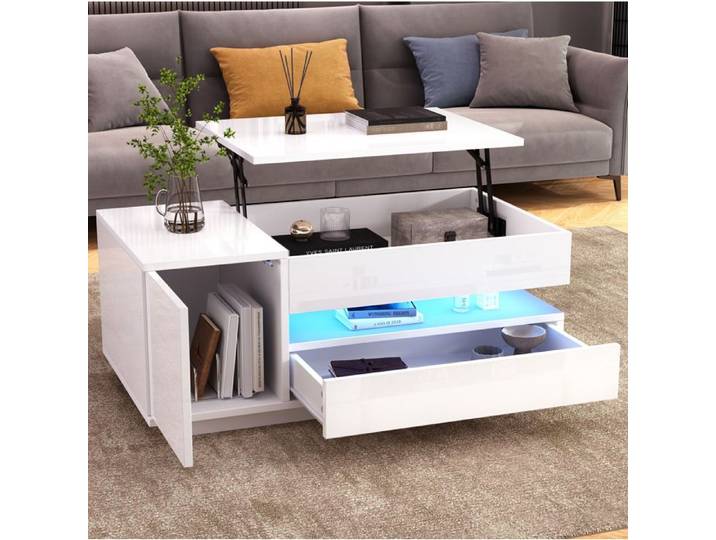 Table basse relevable SENVIRO lumineuse 95x50x34cm Blanc
