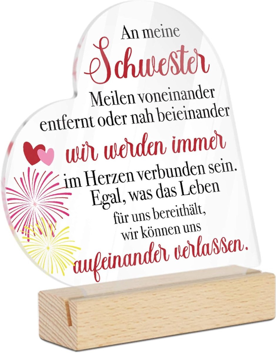 Putuo Decor Acryl decoratie met houten voet - To my sister - Warm bericht over verbondenheid