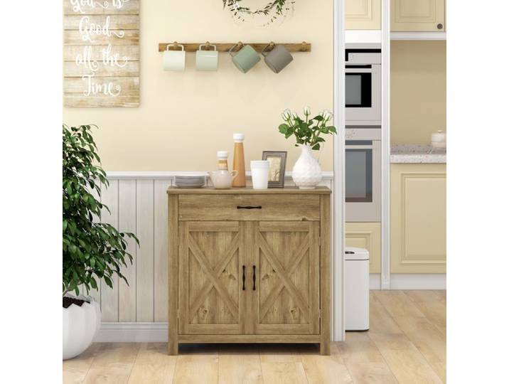CollaHausse Buffet de Cuisine Style Rustique Placard 2 Portes Tiroir Couleur Bois 80x39 7x80 cm