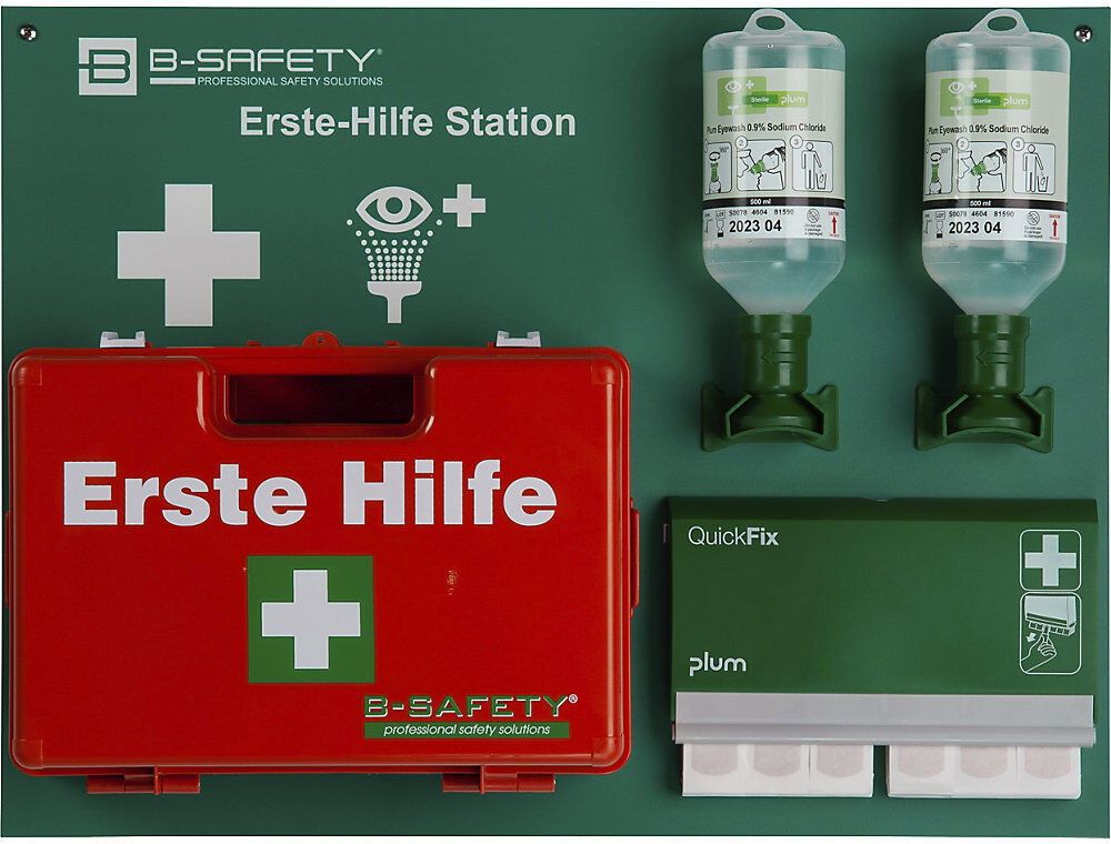 B-SAFETY Erste-Hilfe-Station, STANDARD No. 1, inkl. Augenspülflaschen, Pflaster, Erste-Hilfe-Koffer