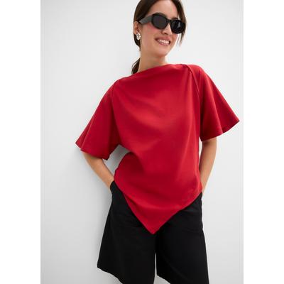 T-Shirt BONPRIX, Damen, Gr. 40/42 (M), chillirot, Obermaterial: 100% Baumwolle, bequem, Shirts T-Shirt, mit Wasserfallausschnitt, asymmetrischer Saum, Kurzarm-Design