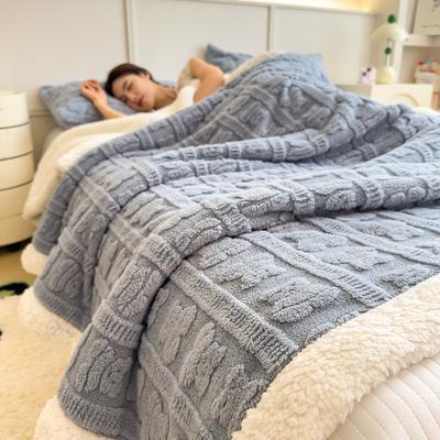 Shop Station Luxury Coral Fleece Blanket Thick Faux Lamb Wool Jacquard Winter Throw For Bed & Sofa blue 39.37 59.06 In