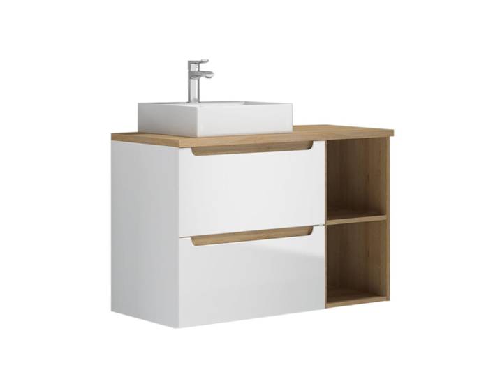 Meuble simple vasque 90cm 2 niches panneaux mdf et mélaminé blanc