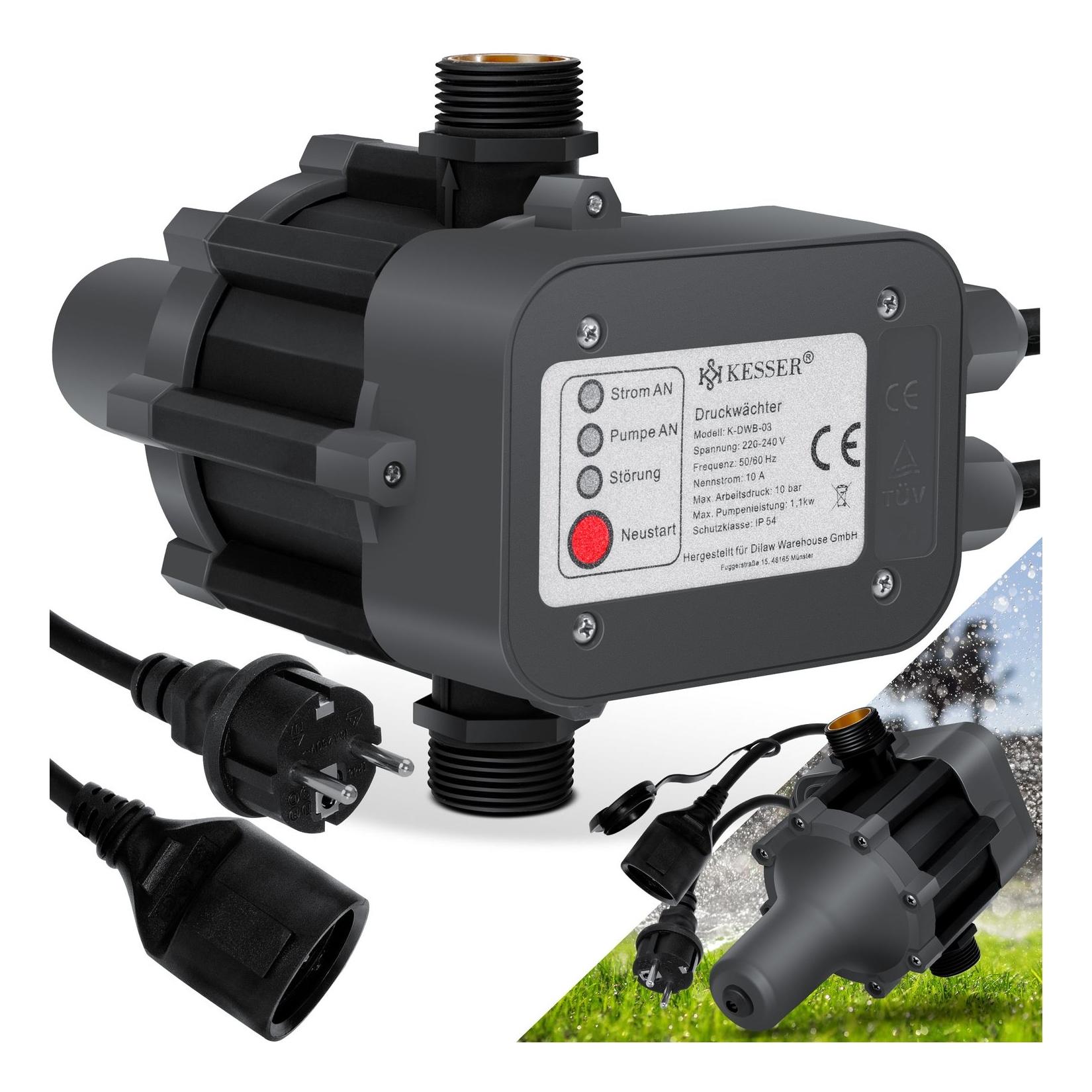 KESSER® Druckschalter Druckwächter Pumpensteuerung Gartenbewässerung mit Kabel