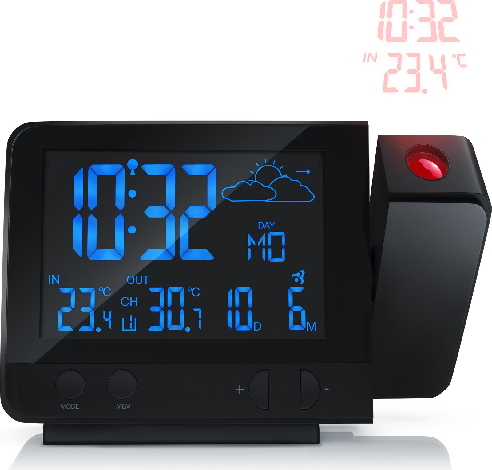 Bearware Draadloos Weerstation met Buitensensor, Projectie-display en DCF-radio-gestuurde Klok