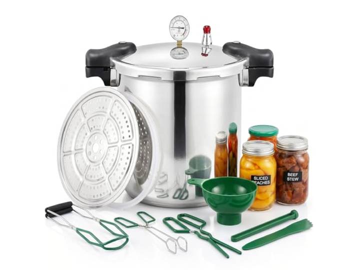 25 Litre schnellkochtopf Pressure Cooker canner & Alle amerikanischen Druckdosen zum Einmachen&Wasserbad-Einkocher Druckmesser&Druckregler Induktionskompatibel&Druckablass 13PSI/+ - 5%