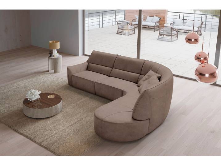 Ecksofa, Luxus-Micofaser, Braun (Mud), 330×205 cm, Relaxfunktion, Retro, EGOITALIANO