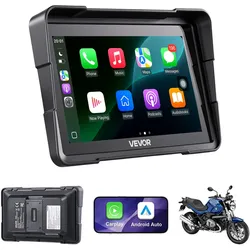 VEVOR Motorrad-Navi 7 Zoll mit Apple CarPlay und Android Auto Kabellos, für BMW-Motorräder, GPS-Navigation mit Dual-Bluetooth, IP67, Fester Clip-On-Montage und Siri/Google-Sprachassistent, Schwarz