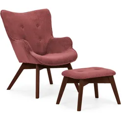 LOUNGESESSEL mit Fußhocker Lenari Terrakotta Cordstoff mit Füßen in Braun