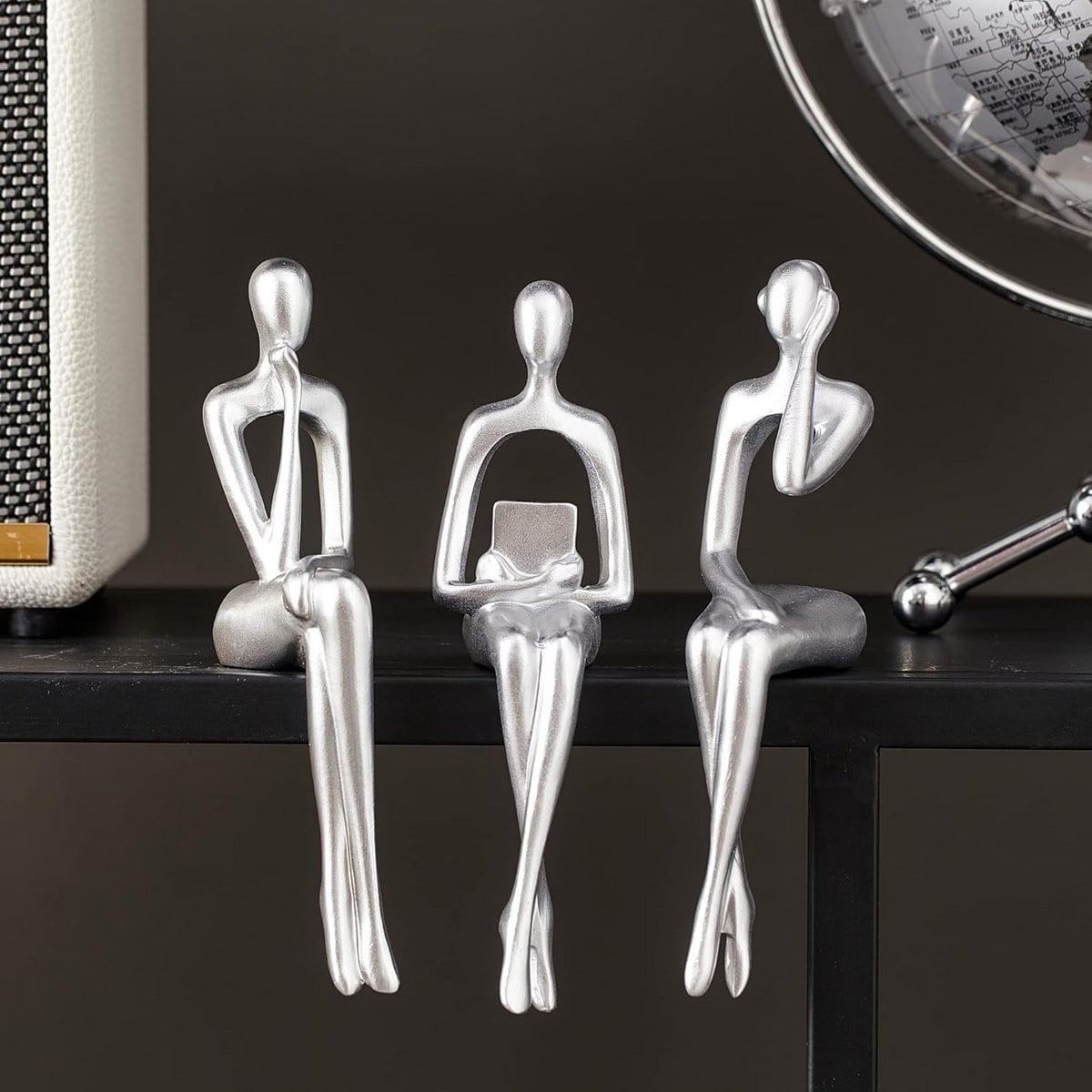 Zilveren Denker Beelden Set - Moderne Abstracte Kunst Sculpturen - 3 stuks