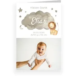 Dankeskarte Baby: Löwenbaby mit Foto in Creme