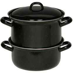 Riess Kartoffelkocher mit Deckel Ø18cm 2 Liter 3  teilig Classic Schwarz Emaille