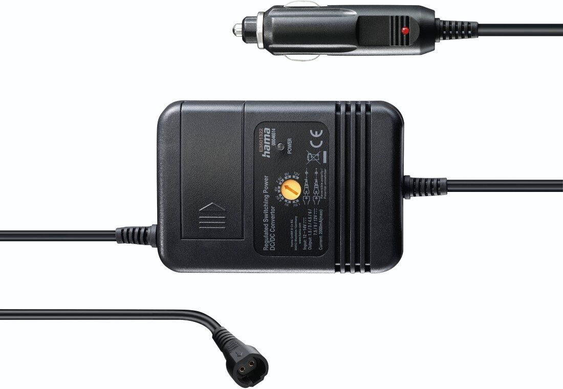 KFZ-Netzteil HAMA "Netzteil für Kfz, einstellbar, 2000mA, 24W, max. 12V, 8 Adapter", schwarz, Netzteile, KFZ-Netzteil