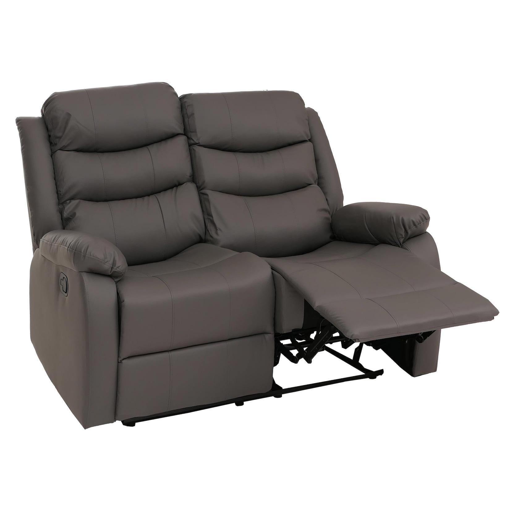 2er Kinosessel MCW-O62, Relaxsessel Fernsehsessel mit Armlehne, Liegefunktion Kunstleder ~ grau