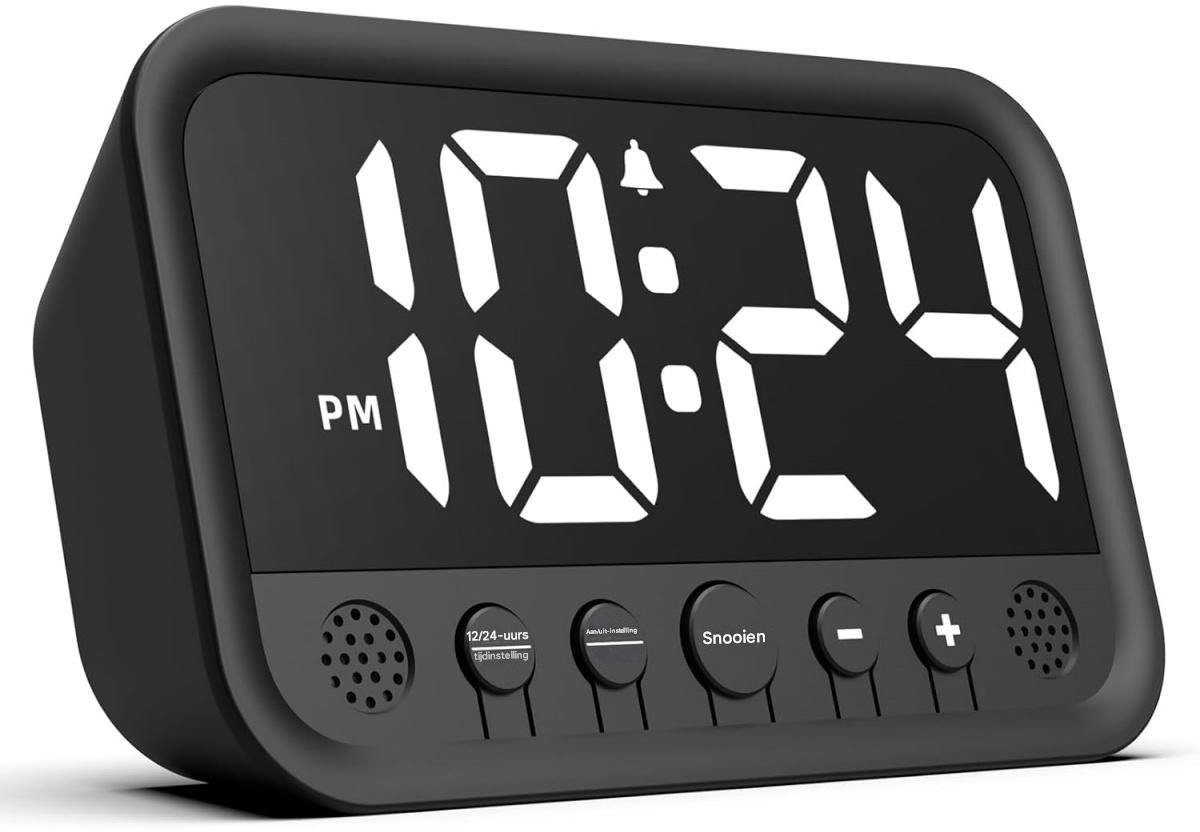 GELLDG Digitale LED-wekker - Digitale bureauklok met groot numeriek display, instelbare helderheid en snooze-functie - Zwart