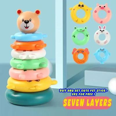 Uplifted Goods Bear Theme Montessori Pediatric Stacking Tower 7 Layers