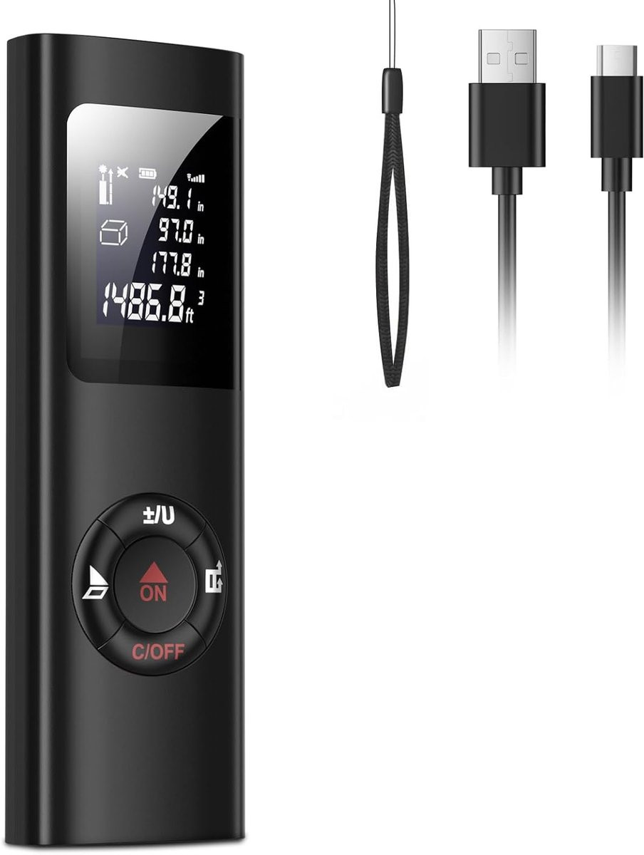 Draagbare Laserafstandsmeter tot 60m met USB-oplaadfunctie en LCD-achtergrondverlichting, Zwart