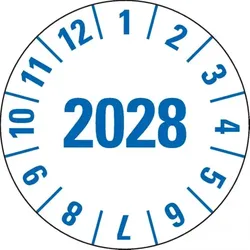 Dreifke® Prüfplakette 2028, weiß, Folie, m.Spezialkl., Oberflächenschutz, Ø 35mm, 10 Stk.