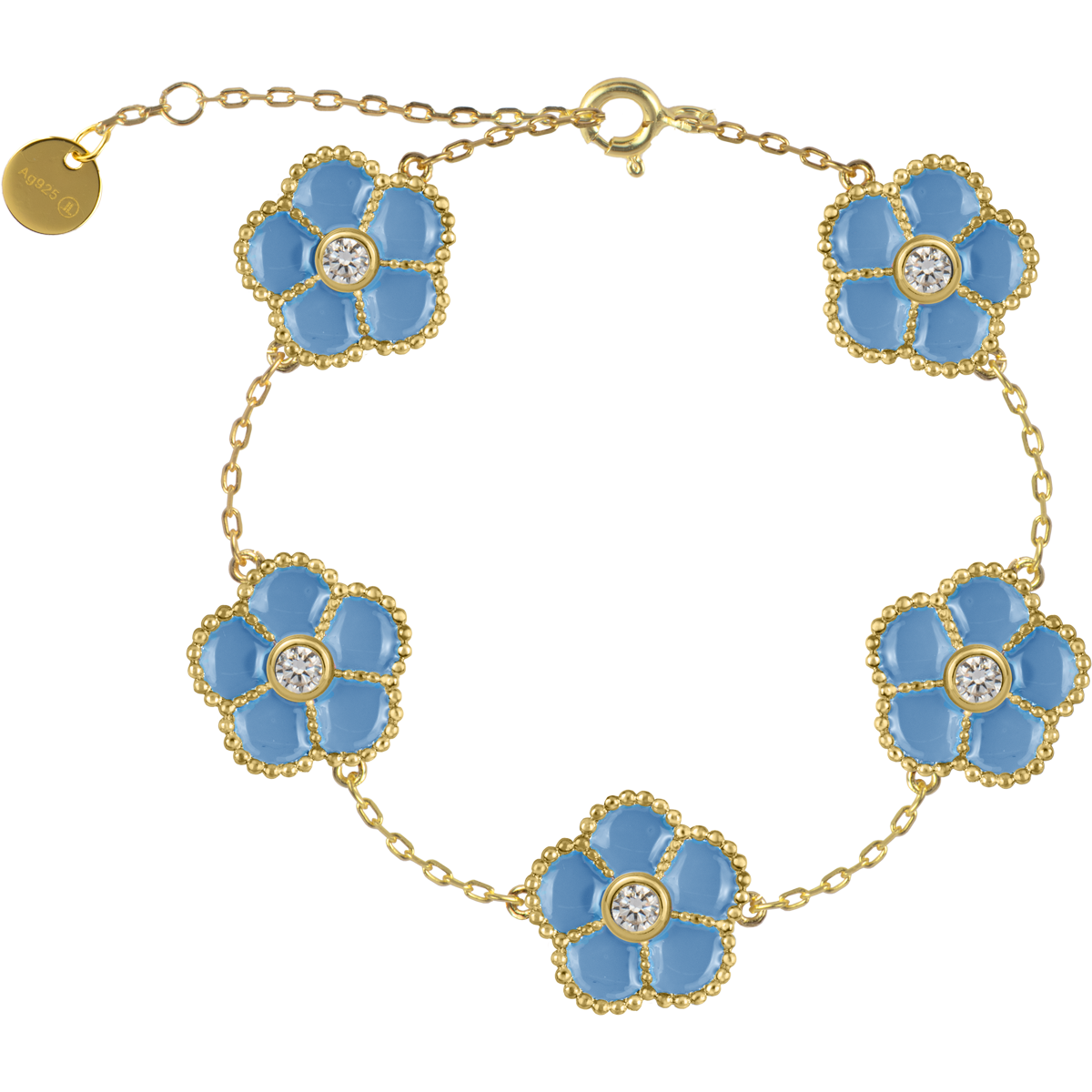 Jacques Lemans Armband Blumen Sterlingsilber vergoldet mit Emaille/Zirkon