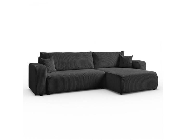 Margaret Hadas24 Ecksofa Sofia in L-Form 277 x 143 cm Schlaffunktion Bettkasten Couch Cord universale Seite, graphit, Grau, Kunststoff, 143x83x277 cm, Wohnzimmer, Sofas & Couches, Sofas