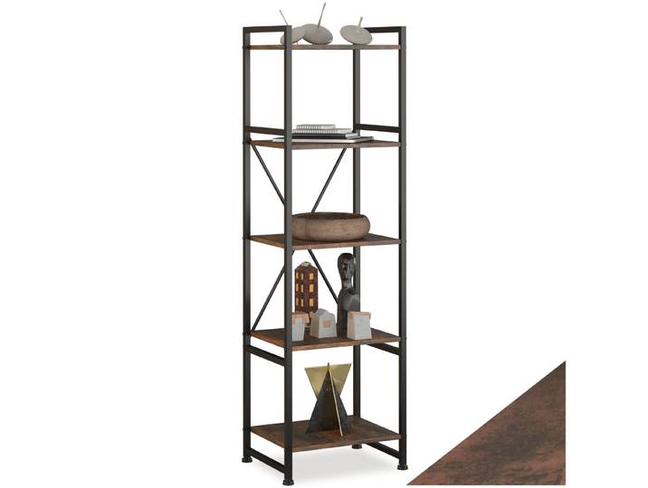 Etagère bibliothèque MANCHESTER style industriel 47,5 x 34,5 x 151,5 cm - Bois foncé industriel, rustique