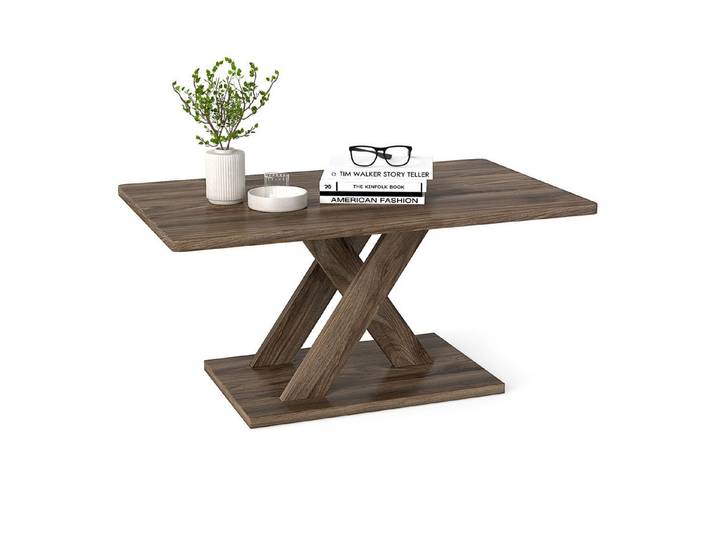 COSTWAY Couchtisch Wohnzimmertisch mit Holzoptik, geometrischem Design, Holz Braun