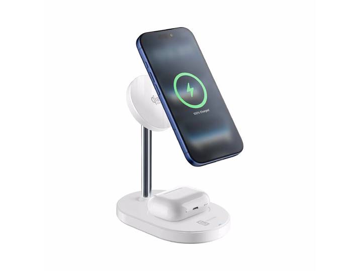 Cellularline MAG Duo 2in1 Wireless Ladestation Charging Station – USB C Kabel/Adapter/Ladegerät – weiss