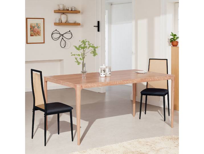 Ensemble de 2 chaises de salle à manger, chaises de salle à manger en rotin, chaises de réception, chaises de cuisine, noires