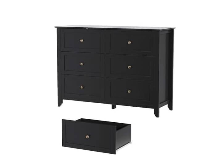IDEALHOUSE Moderne Kommode mit 6 Schubladen – Holz-Schubladenschrank mit tiefen Schubladen, hoher Stauraum, für Schlafzimmer/Wohnzimmer/Flur – Schwarz, ZVD1008-001