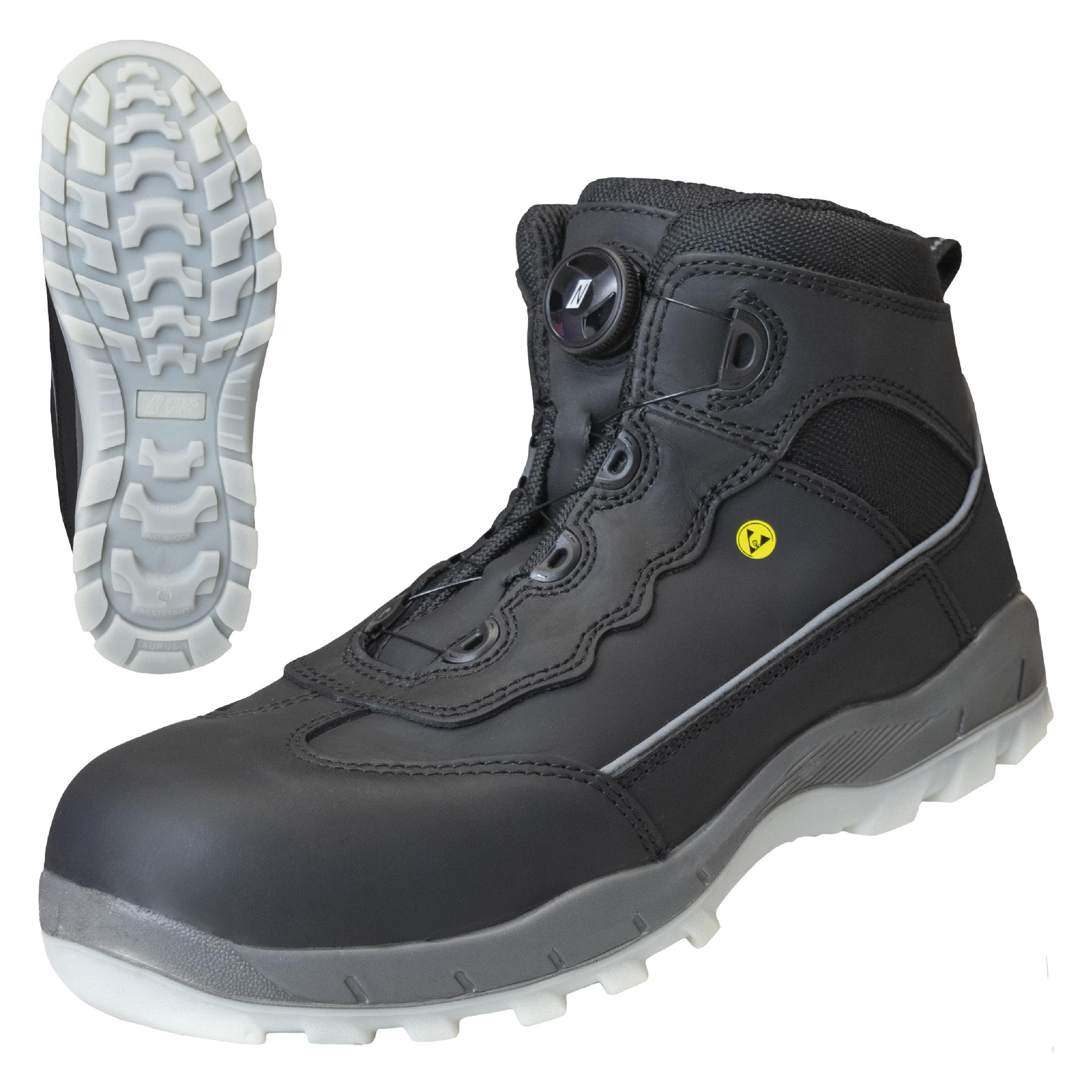 Nitras SPORT STEP MID FIT, S3 Sicherheitsstiefel, strapazierfähiges Vollleder, schwarz, widerstands (S3, 42) (7307-1000-42)