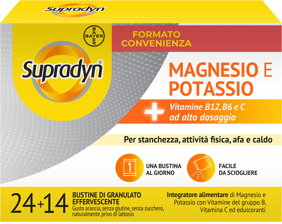 BAYER SpA Supradyn Magnesio e Potassio Gusto Arancia, 24 + 14 Bustine