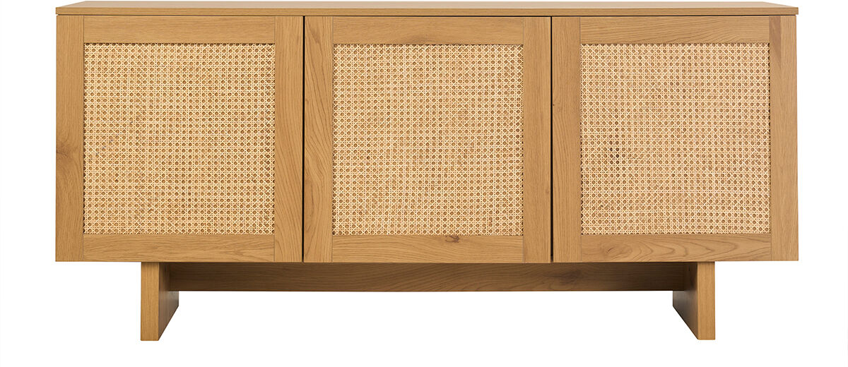 Miliboo Buffet in heller Holzoptik Eiche und Rattangeflecht, 3 Türen, L160 cm HERA
