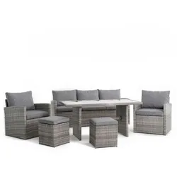 RATTATAN Garten-Relaxset aus Polyrattan mit Sofa, Sesseln, Poufs und Glastisch, Elegant und Komfortabel, für Garten, Terrasse und Balkon – CATANIA