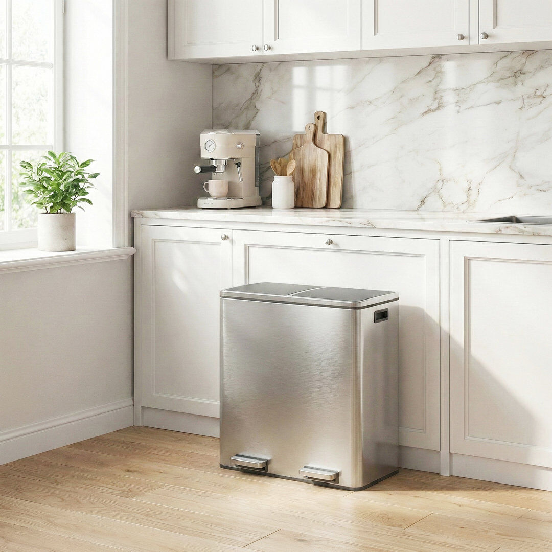 Songmics Steel Step On Multi-Compartment Rubbish & Recycling Bin Silver 60L