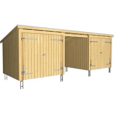 Gartenhaus PLUS "Nordic Multi", beige (natur), Holzwerkstoff, Gartenhäuser, Gartenhaus, Gartenhaus 14 m², Doppeltür, inkl. Dachpappe/Aluleisten/H-Füße