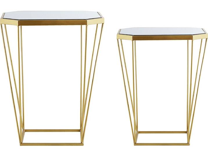 BELIANI Beistelltische 2er Set Spiegel/Gold aus Glas und Metal Sechseckige Wohnzimmer Modern
