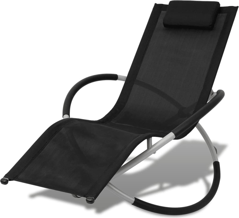 The Living Store Sonnenliege Geometrisch Outdoor Stahl Schwarz und Grau