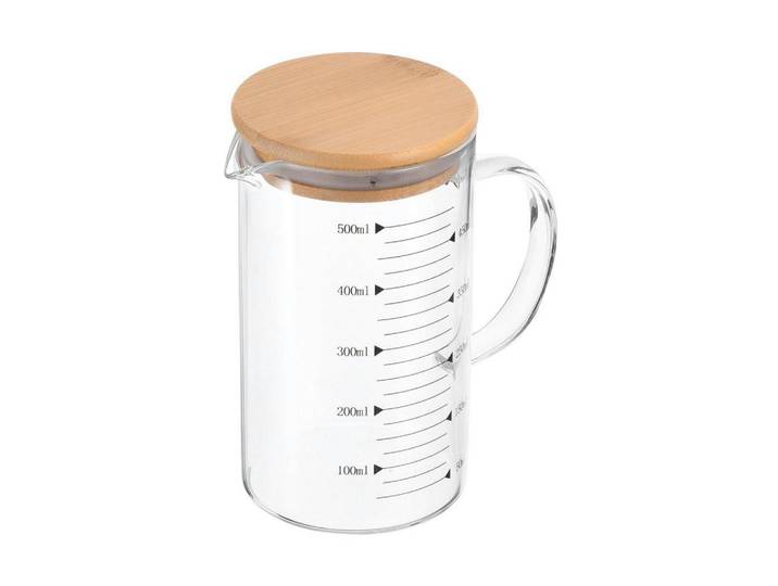 Messbecher 500ml Borosilikatglas mit Holzdeckel, Schwarz, Glas, Backen & Backzubehör, Messbecher